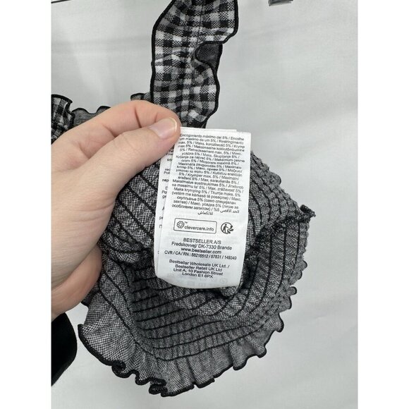 Vero Moda Vida Extra Cropped Top Women Small White Black Ruffle Smocked - Picture 8 of 11